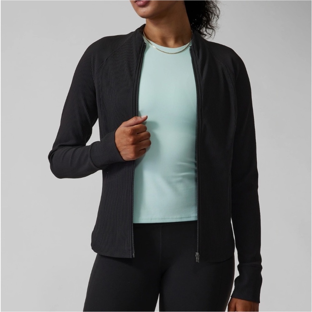 Athleta Salutation Ribbed Jacket Black Small/Peti… - image 1
